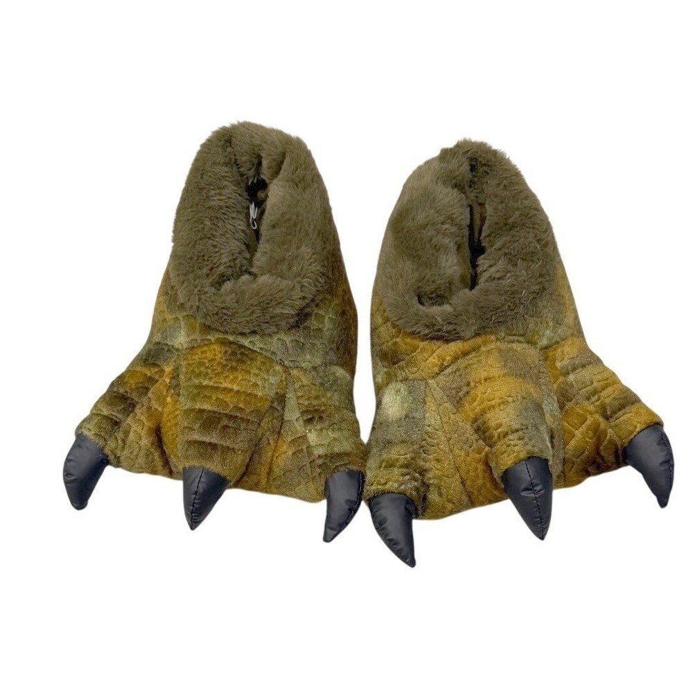 Jurassic World Dinosaur Claw Plush Slippers Youth 4.5 Womens 6 Green 3D
